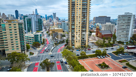 Aerial splitting of Geary Blvd with Archdiocese of San Francisco and Cathedral Hill Tower Aerial splitting of Geary Blvd with Archdiocese of San Francisco and Cathedral Hill Tower 107452707
