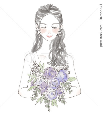 新娘拿著紫色花束的插圖（婚禮插圖） 107453871