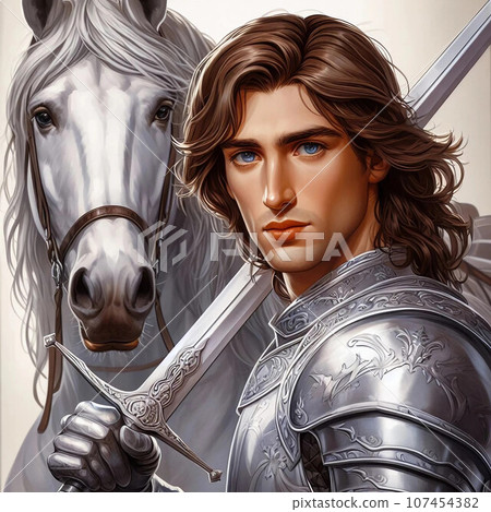 knight lancelot and white horse knight lancelot and white horse 107454382