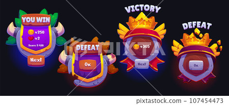 Win and lose ui game interface score board button Win and lose ui game interface score board button 107454473