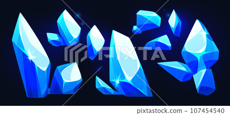Blue gemstone crystals on black background 107454540