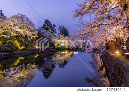 山形縣米澤市:春天照亮的米澤城遺址護城河和盛開的櫻花 山形縣米澤市:春天照亮的米澤城遺址護城河和盛開的櫻花 107454641