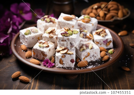 Eastern sweets turkish delight, lokum with nuts 107455351