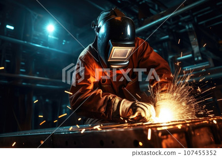 Industrial welder with torch in the factory 107455352