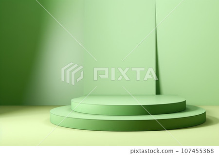 Minimalistic light green background for product presentation with podiums Minimalistic light green background for product presentation with podiums 107455368