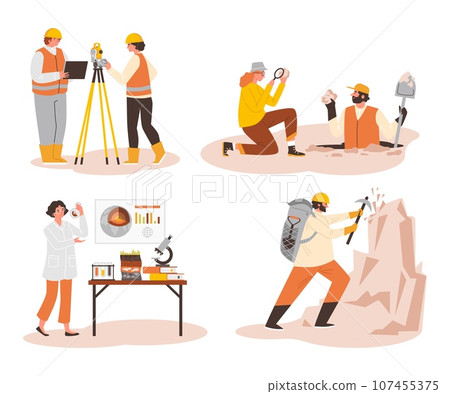 Set of geologists working flat style, vector illustration 107455375