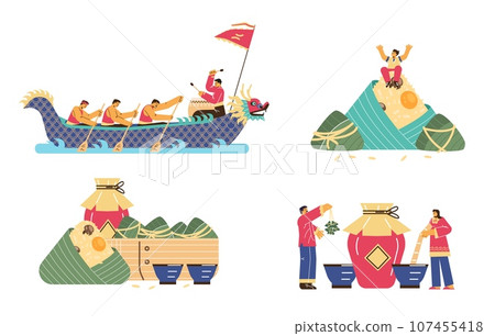 Set of people celebrating Dragon boat festival flat style, vector illustration Set of people celebrating Dragon boat festival flat style, vector illustration 107455418