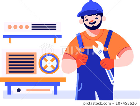Hand Drawn Air conditioner repair technician in flat style Hand Drawn Air conditioner repair technician in flat style 107455620