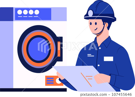 Hand Drawn washing machine repair technician in flat style 107455646