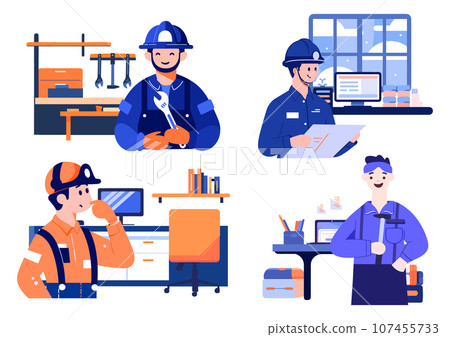 Hand Drawn Engineer or architect in office in flat style 107455733