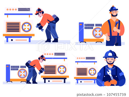 Hand Drawn Air conditioner repair technician in flat style Hand Drawn Air conditioner repair technician in flat style 107455739