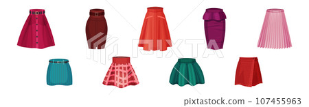 Different Skirts as Trendy Woman Clothes Vector Set 107455963