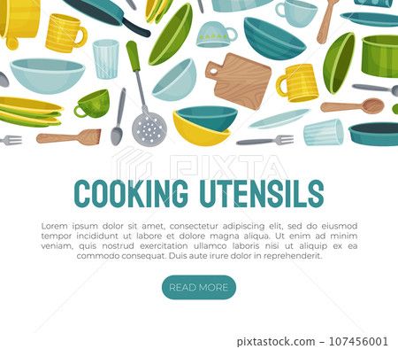 Kitchenware Banner Design with Tools and Utensils Vector Template 107456001