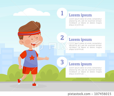 Happy Boy Run Enjoy Sport and Physical Activity Banner Design Vector Template 107456015