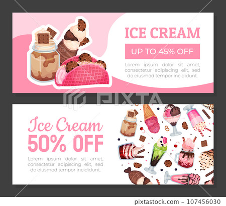 Tasty Ice Cream Food Banner Design with Frozen Dessert Vector Template 107456030