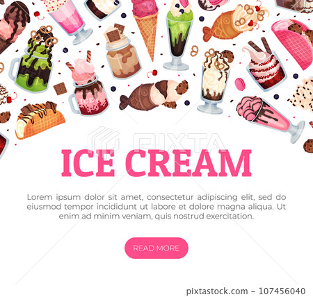 Tasty Ice Cream Food Banner Design with Frozen Dessert Vector Template 107456040