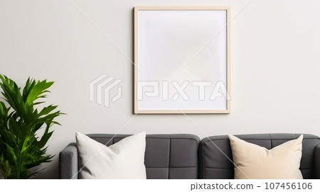 Square frame mockup in boho style bedroom interior with green plants on wooden floor. Square frame mockup in boho style bedroom interior with green plants on wooden floor. 107456106