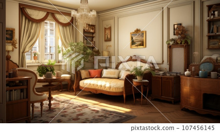 Interior of a cozy room in Biedermeier style Interior of a cozy room in Biedermeier style 107456145