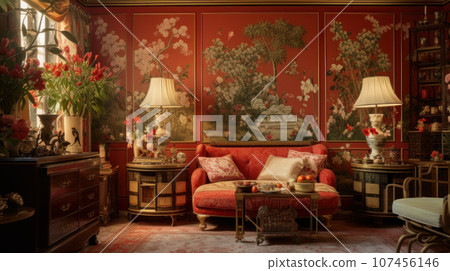 Interior of a cozy room in chinoiserie style Interior of a cozy room in chinoiserie style 107456146
