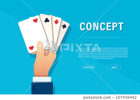 Hand holding playing cards casino concept. vector illustration Hand holding playing cards casino concept. vector illustration 107456492
