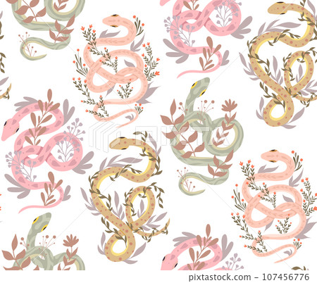 Vector seamless gentle pattern with snakes and... - Stock Illustration ...