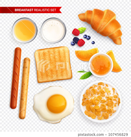 Breakfast Realistic Transparent Set 107456829