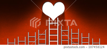 Group of Ladders and a White Heart on Red Wall with Copy Space Group of Ladders and a White Heart on Red Wall with Copy Space 107458124