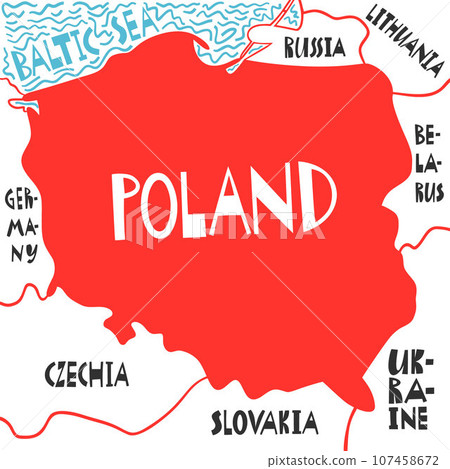 Vector Hand Drawn Stylized Map Of Poland. Travel Illustration. Republic Of Poland Geography Illustration. Europe Map Element 107458672