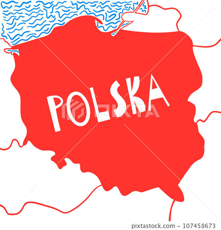 Vector Hand Drawn Stylized Map Of Poland. Travel Illustration. Republic Of Poland Geography Illustration. Europe Map Element 107458673