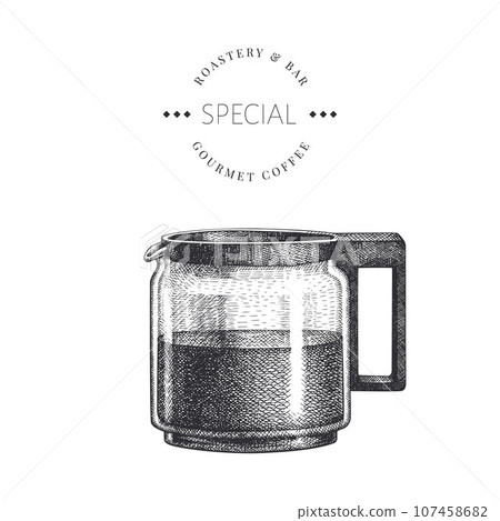 Alternative Coffee Maker Illustration. Vector Hand Drawn Isolated Glass Coffee Pot. Vintage Style Filter Coffee Maker Alternative Coffee Maker Illustration. Vector Hand Drawn Isolated Glass Coffee Pot. Vintage Style Filter Coffee Maker 107458682