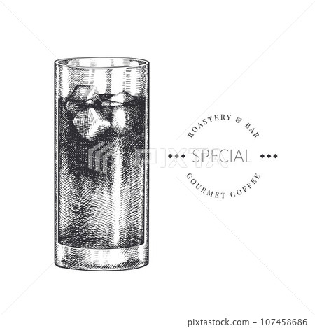 Coffee Cup Illustration. Vector Hand Drawn Isolated Espresso Tonic Glass. Vintage Style Beverage Coffee Cup Illustration. Vector Hand Drawn Isolated Espresso Tonic Glass. Vintage Style Beverage 107458686