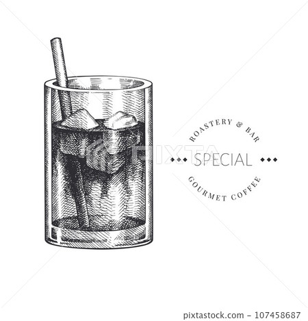 Coffee Cup Illustration. Vector Hand Drawn Isolated Espresso Tonic Glass. Vintage Style Beverage Coffee Cup Illustration. Vector Hand Drawn Isolated Espresso Tonic Glass. Vintage Style Beverage 107458687