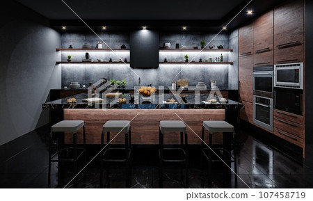 modern dark kitchen interior. 107458719