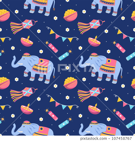 Happy Diwali Seamless Pattern Illustration Design with Light Festival of India Ornament in Cartoon Hand Drawn Template Happy Diwali Seamless Pattern Illustration Design with Light Festival of India Ornament in Cartoon Hand Drawn Template 107458767