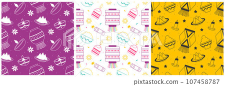 Set of Happy Diwali Seamless Pattern Illustration Design with Light Festival of India Ornament in Cartoon Hand Drawn Template 107458787