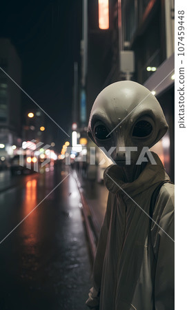 手绘街头的外星人插画 107459448