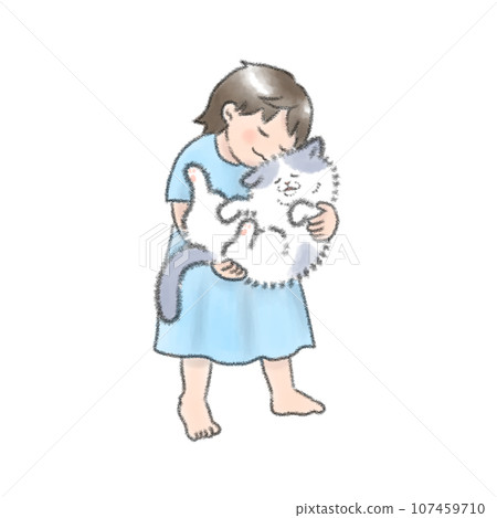 child holding a cat child holding a cat 107459710