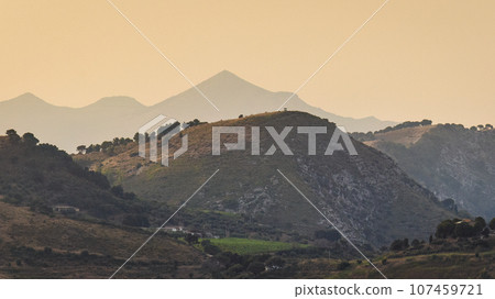 Sicily, a view of the mountainous landscape inland. 107459721