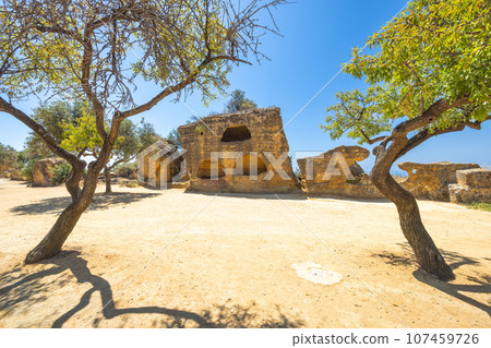 City wall of Valley of the Temples at Agrigento on Sicily, Italy City wall of Valley of the Temples at Agrigento on Sicily, Italy 107459726