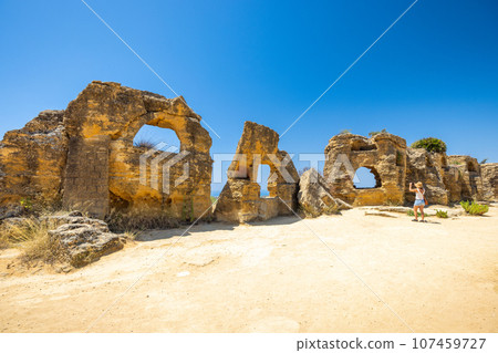 City wall of Valley of the Temples at Agrigento on Sicily, Italy City wall of Valley of the Temples at Agrigento on Sicily, Italy 107459727