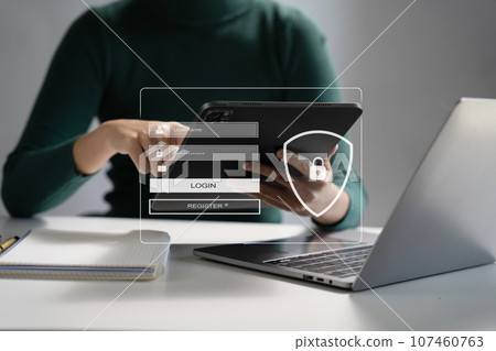 Concept of cyber security, information security and encryption, secure access to user's personal information, secure Internet access, cybersecurity. 107460763