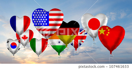 Flag of different countries against blue sky. The Biggest Economies in the World concept 107461633