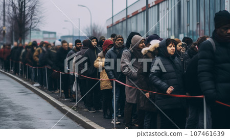Huge queue at an outdoor store on Black Friday sale day. 107461639