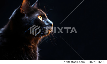Black beautiful cute cat on a dark background on the day of Black Friday Black beautiful cute cat on a dark background on the day of Black Friday 107461648