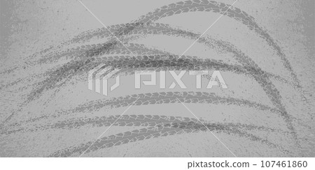Gray background with traces of tire skidding on a turn on an asphalt road Gray background with traces of tire skidding on a turn on an asphalt road 107461860