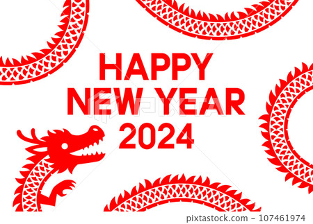 Red dragon frame and HAPPY NEW YEAR 2024 text 107461974