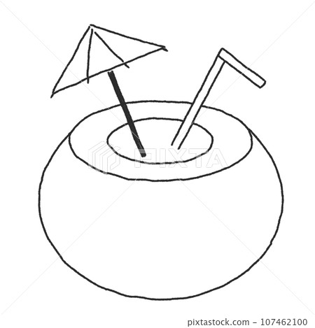 Thai coconut juice monochrome stylish handwritten illustration material 107462100