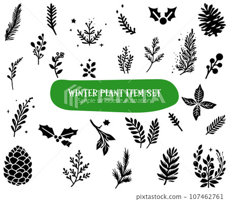 冬季植物計畫集，簡單的剪影插圖集 107462761