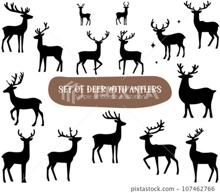 一組馴鹿和鹿，簡單的剪影圖 107462766