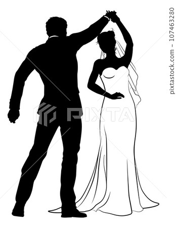 Bride And Groom Couple Wedding Dress Silhouettes 107463280